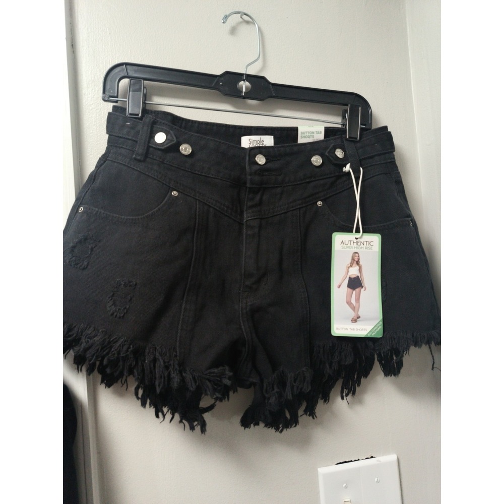 Simple Society Super High Rise Carpenter Shorts Button Tab Black Denim Size 9/29